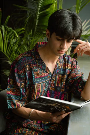 Abstract Earthy Black Oversize Shirt