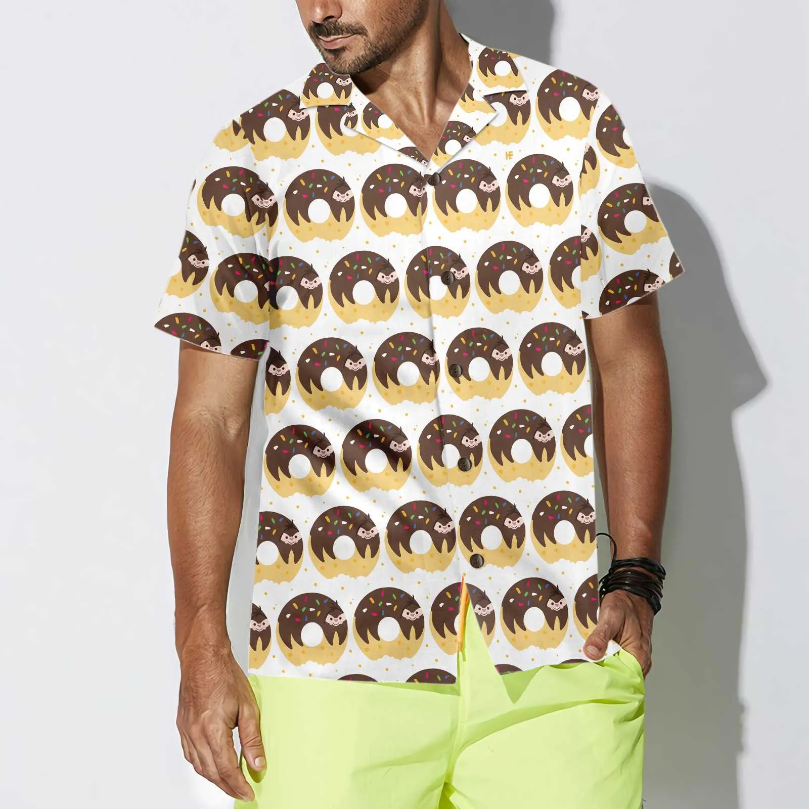 Adorable Cartoon Sloth On Donut Hawaiian Shirt, Funny Sloth Aloha Shirt For Adults, Sloth Themed Gift Idea