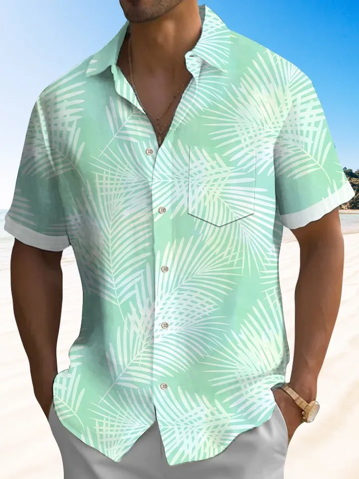 Alohadaddy Hawaiian Tropical Leaves Floral Ombre Beach Breathable Shirt