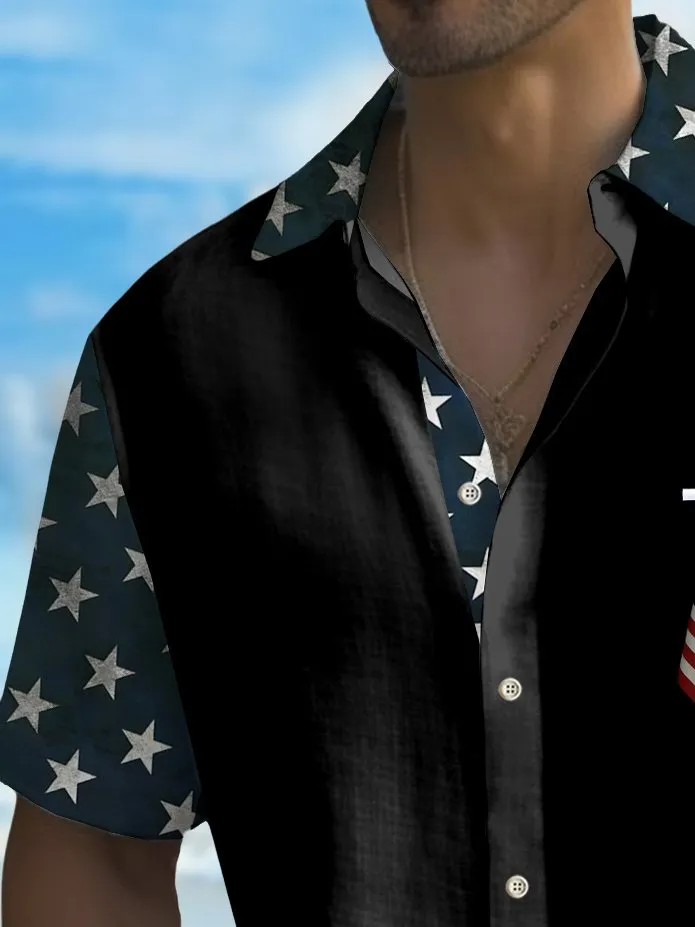 Alohadaddy Holiday Men's Independence Day Flag Cross Print Casual Breathable Short Sleeve Shirt Big Tall