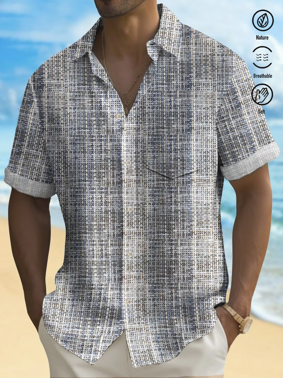 Alohadaddy Retro Abstract Texture Men's Hawaiian Shirt Breathable Comfortable Camp Pocket Shirt