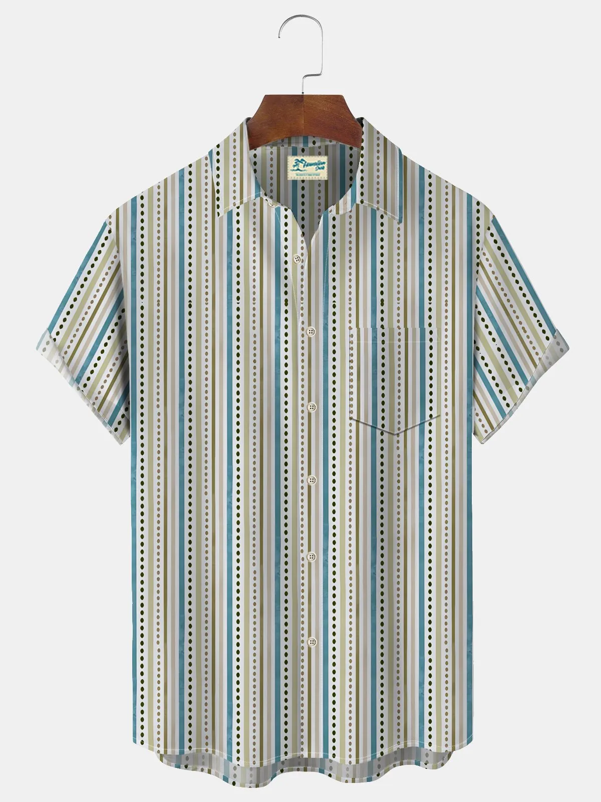 Alohadaddy Vintage Men's Striped Shirt Artistic Wrinkle Free Seersucker Aloha Camp Pocket Shirts