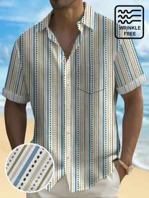 Alohadaddy Vintage Men's Striped Shirt Artistic Wrinkle Free Seersucker Aloha Camp Pocket Shirts