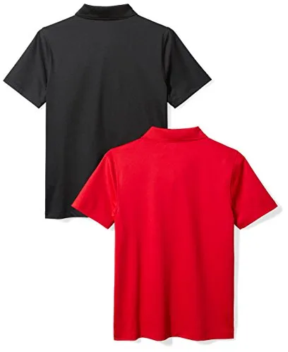 Amazon Essentials Big Boys' 2-Pack Performance Polo, Black/Red, L (10)