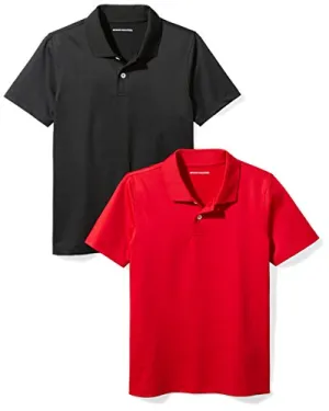 Amazon Essentials Big Boys' 2-Pack Performance Polo, Black/Red, L (10)