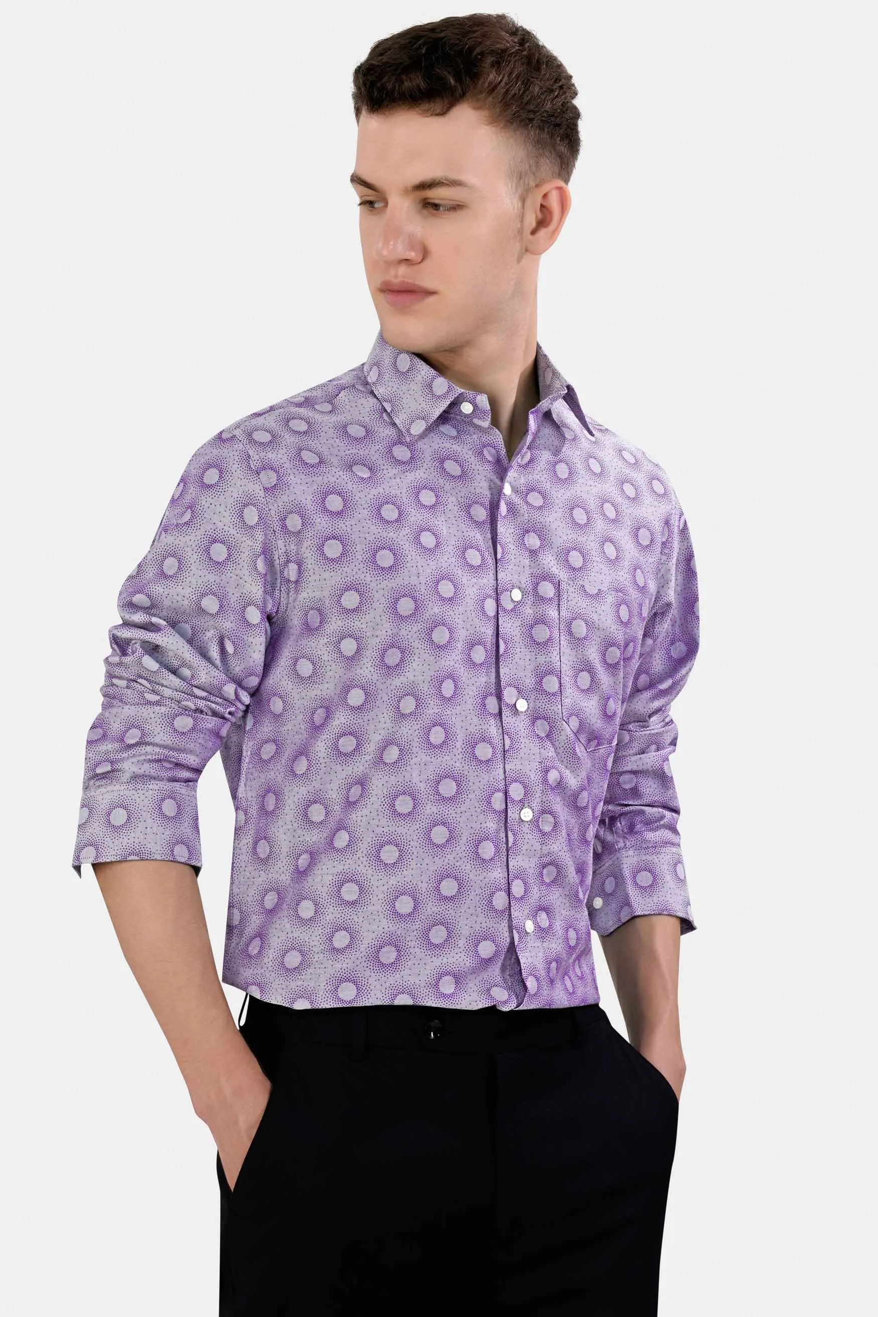 Amethyst Lavender and Plum Purple Jacquard Textured Premium Giza Cotton Shirt