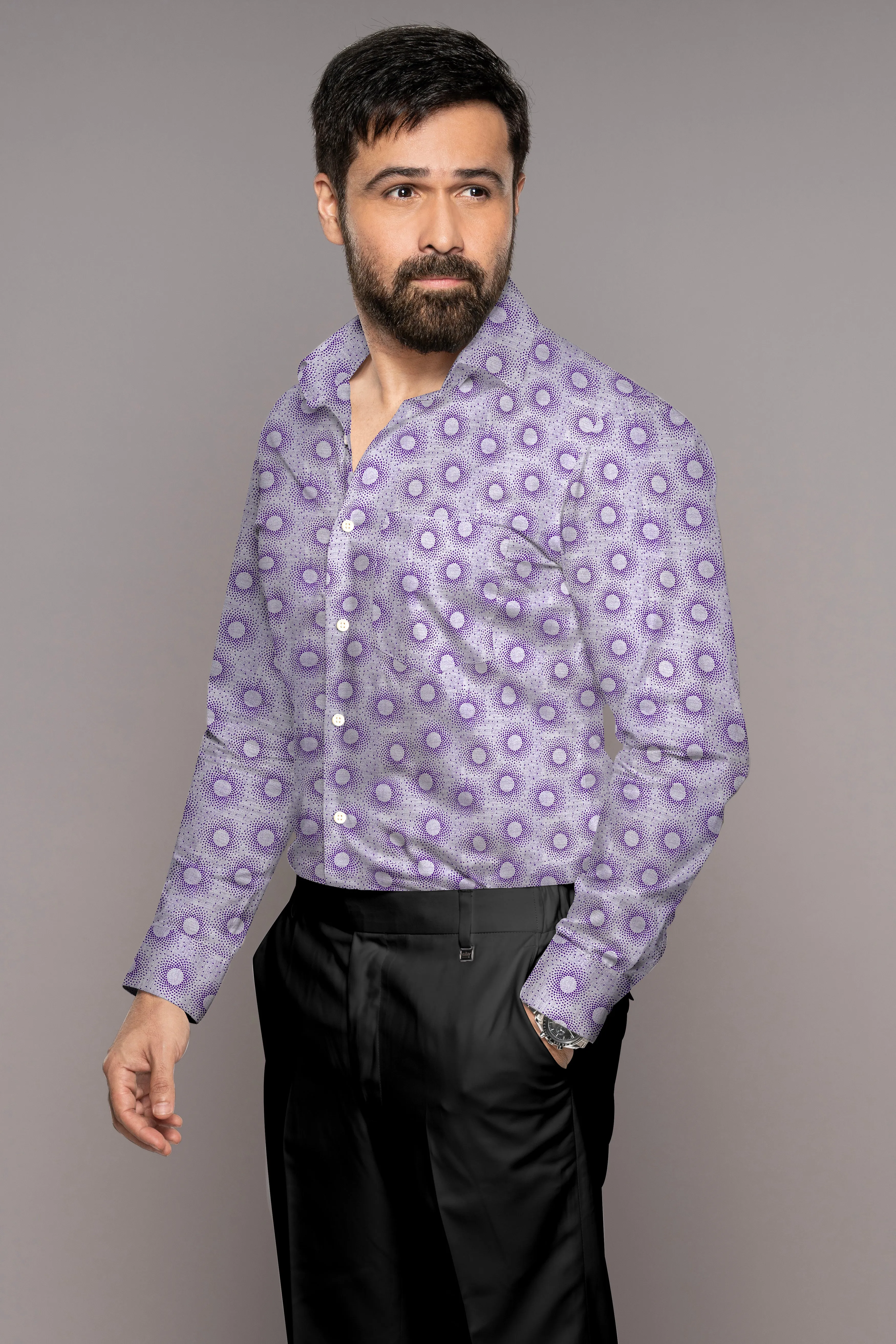 Amethyst Lavender and Plum Purple Jacquard Textured Premium Giza Cotton Shirt