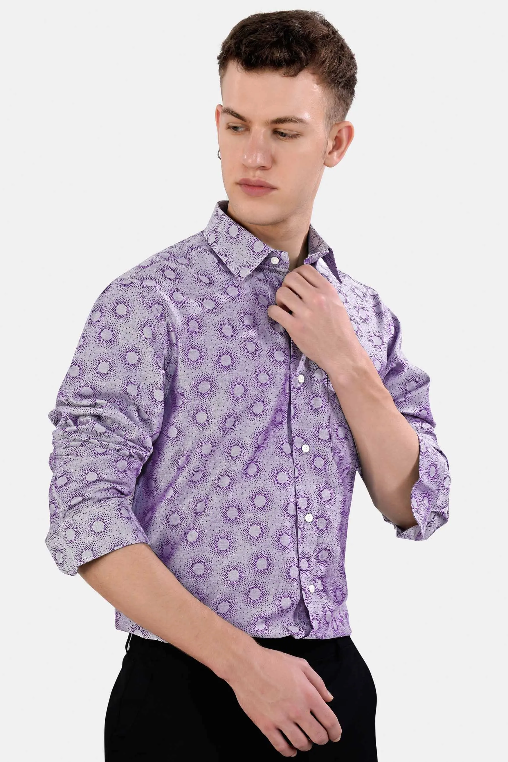 Amethyst Lavender and Plum Purple Jacquard Textured Premium Giza Cotton Shirt