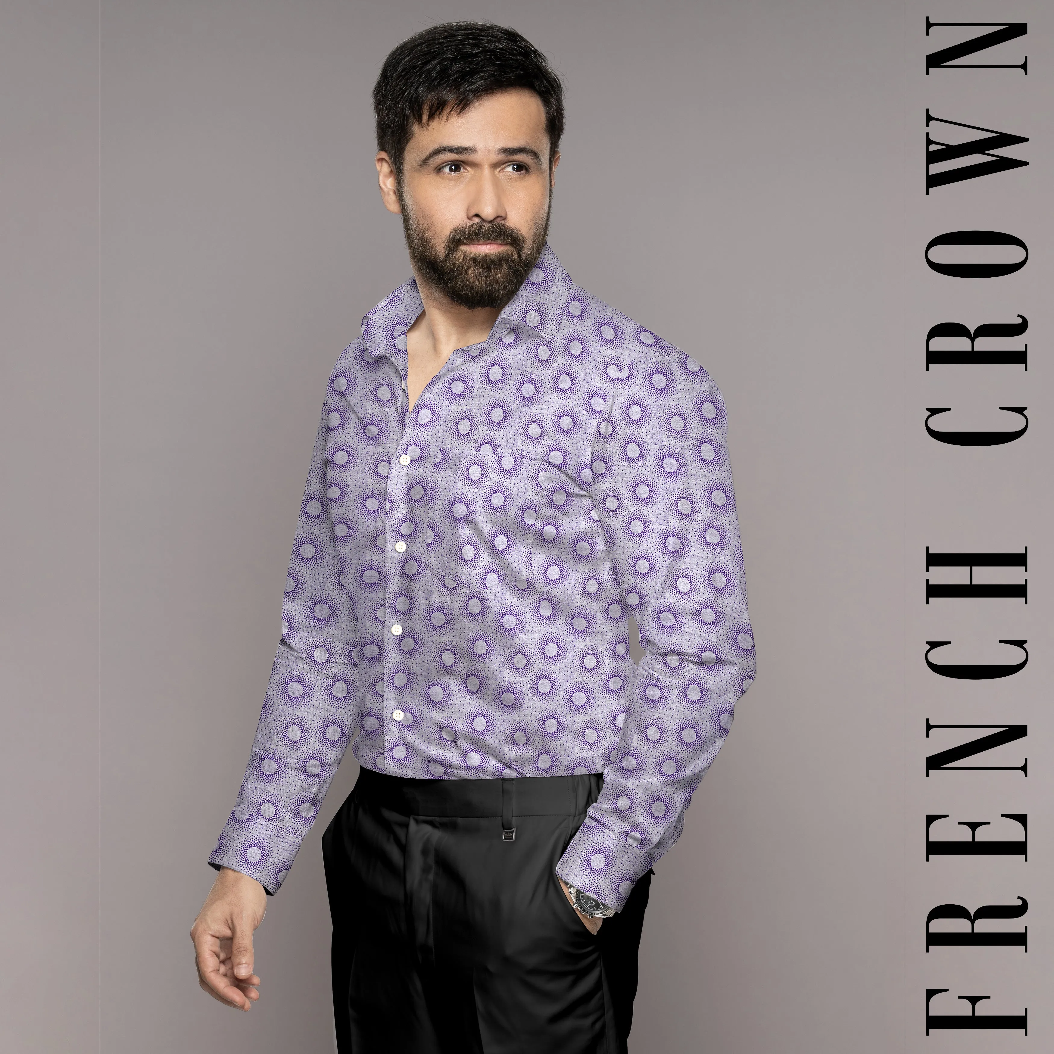 Amethyst Lavender and Plum Purple Jacquard Textured Premium Giza Cotton Shirt