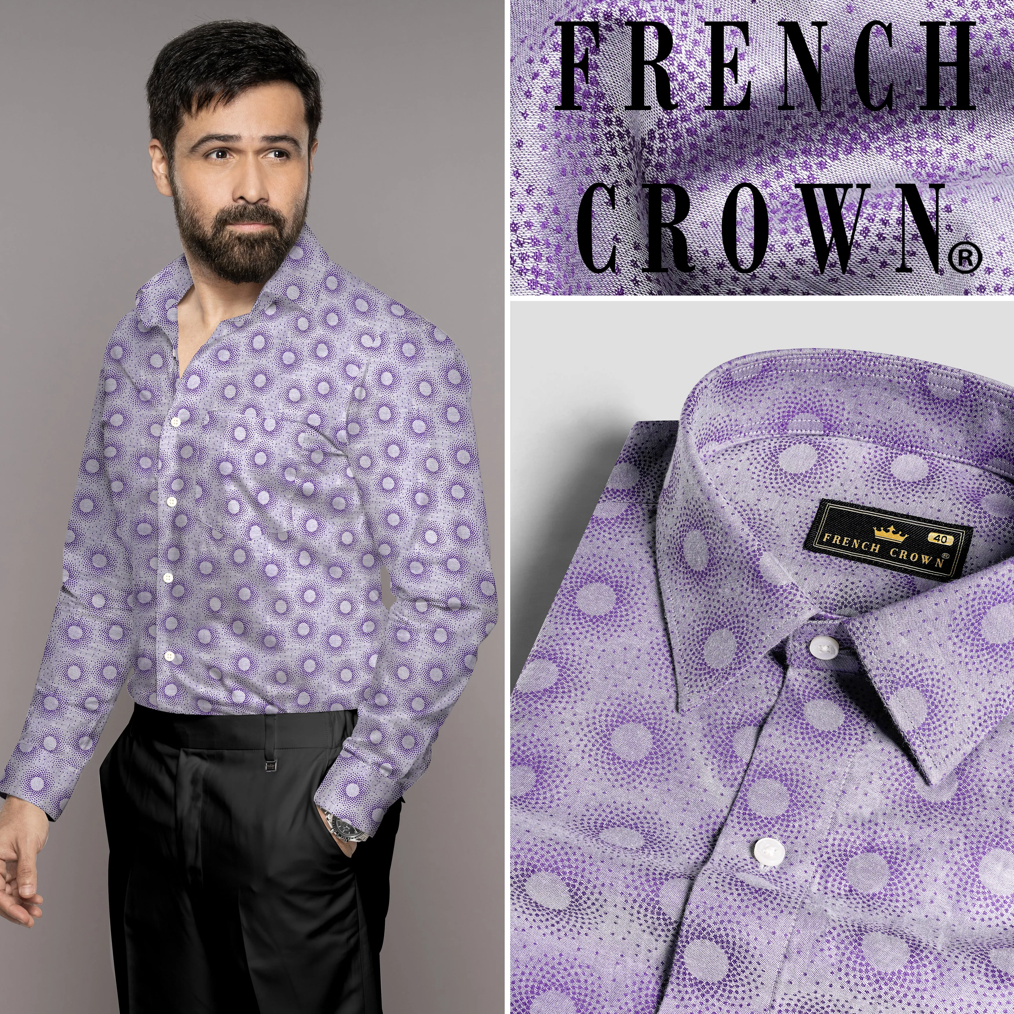 Amethyst Lavender and Plum Purple Jacquard Textured Premium Giza Cotton Shirt