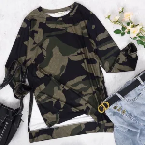 Anna-Kaci Women's Camouflage Long Sleeve Pullover Tunic Top Fall Crewneck Sweatshirts