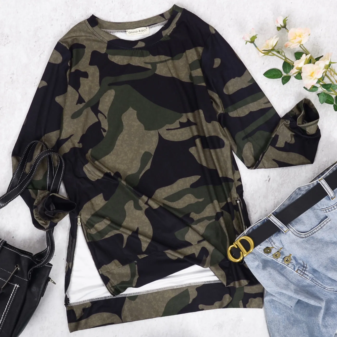 Anna-Kaci Women's Camouflage Long Sleeve Pullover Tunic Top Fall Crewneck Sweatshirts