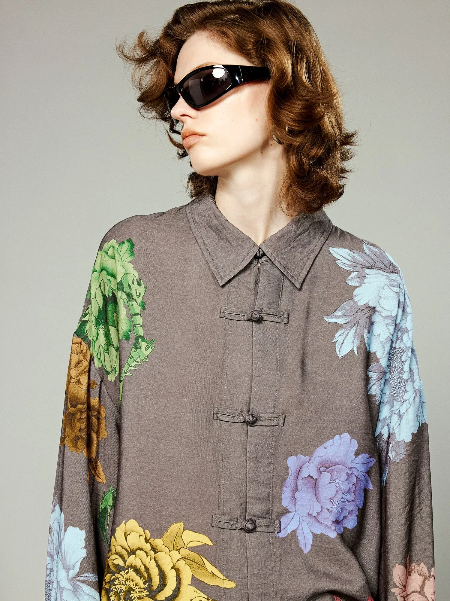 Artistic and playful monster flower Chinese-style shirt