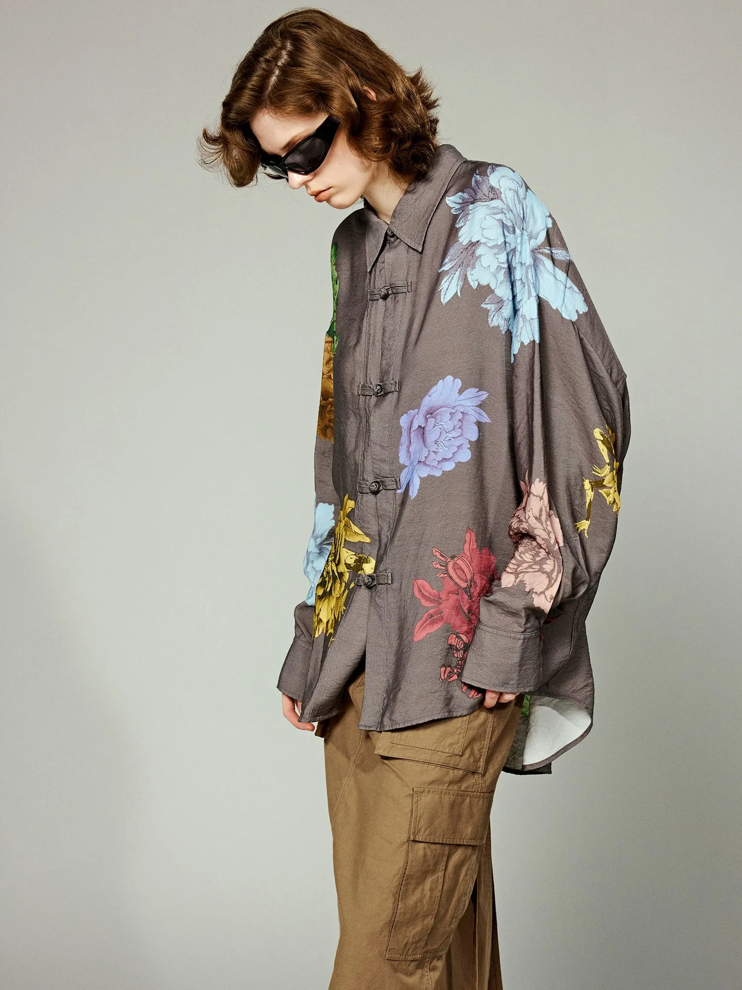 Artistic and playful monster flower Chinese-style shirt