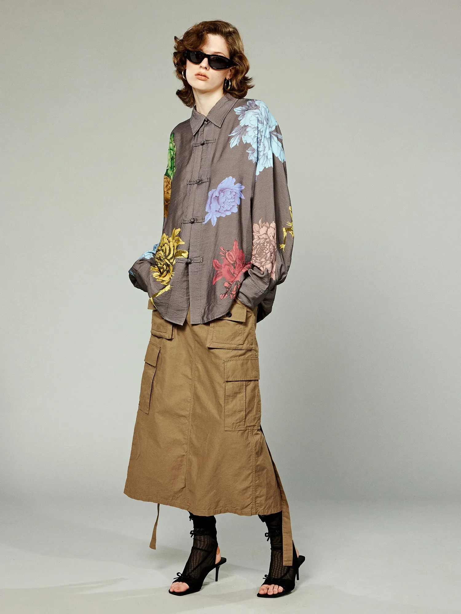 Artistic and playful monster flower Chinese-style shirt