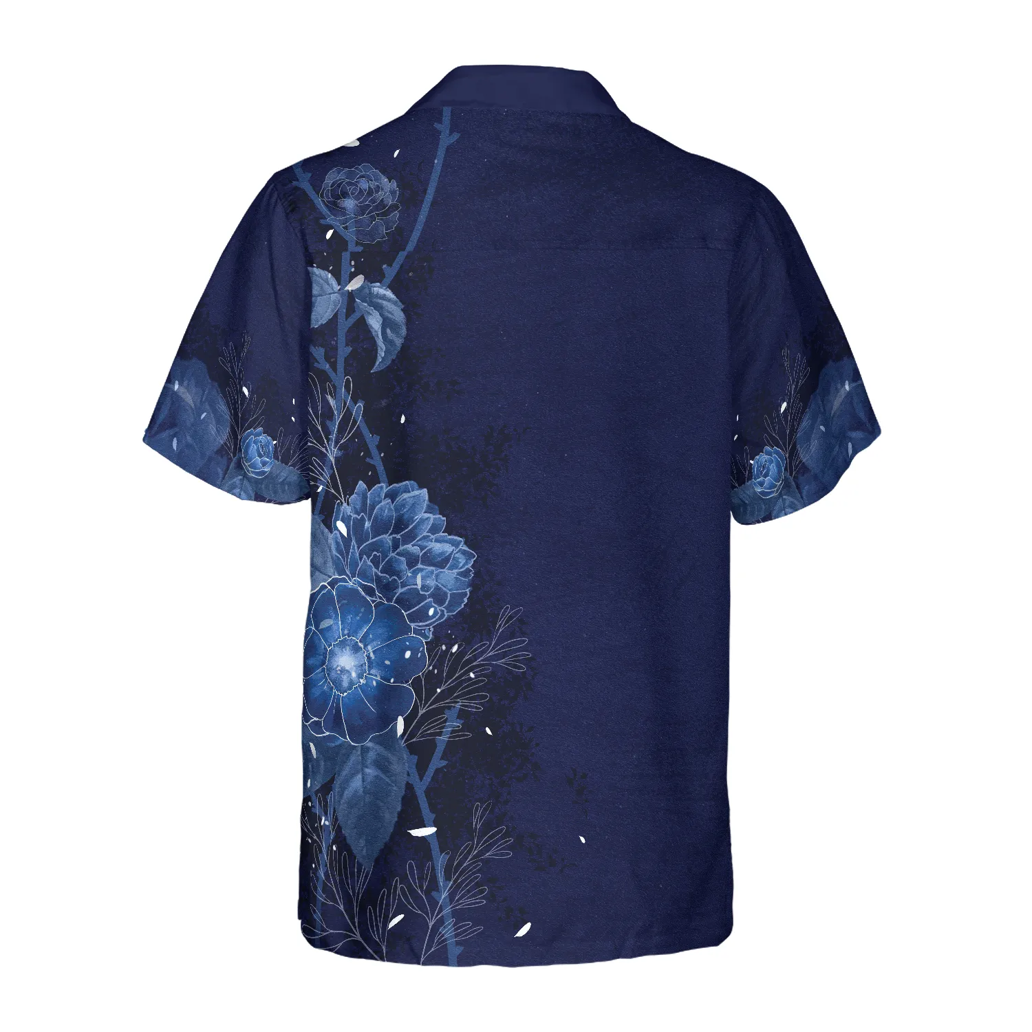 Artistic Gothic Skull with Butterfly Hawaiian Shirt For Men, Blue Peony Flowers Goth Hawaiian Shirt