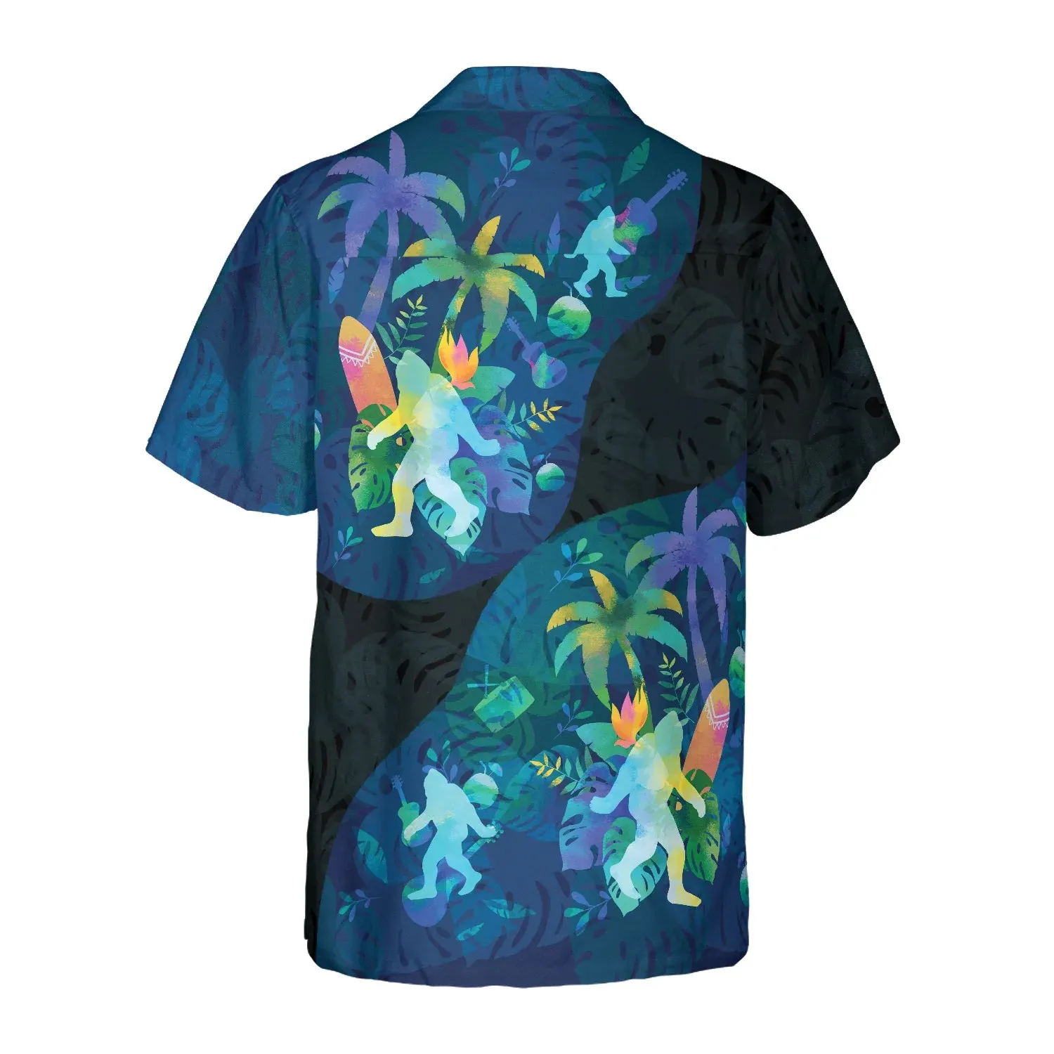Artistic Summer Bigfoot Hawaiian Shirts, Black and Blue Sasquatch Tropical Shirts For Men, Best Gift For Summer, Husband, Boyfriend