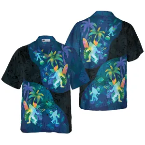 Artistic Summer Bigfoot Hawaiian Shirts for Men, Black and Blue Sasquatch Shirts