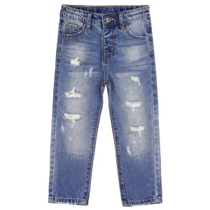 Baby Girl Boy Elastic Band Inside Ripped Denim Pants