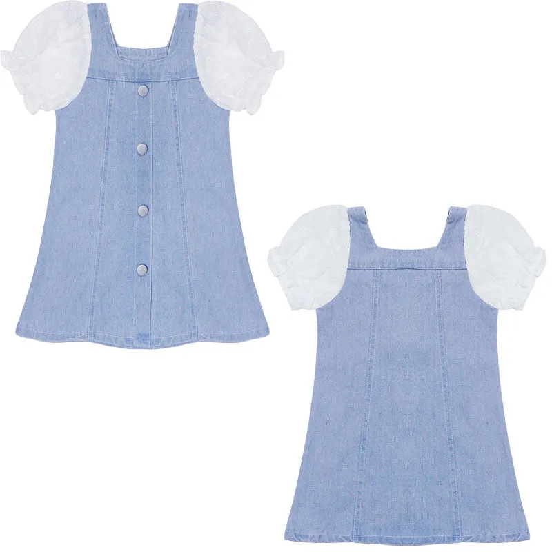Baby Little Girl Denim Dress,Summer Short Sleeve Denim Tops