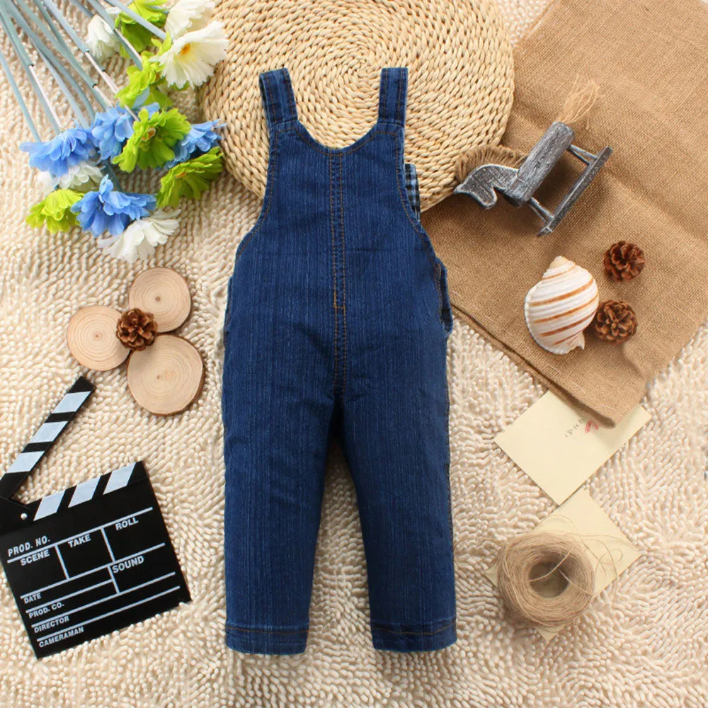 Baby Toddler Cute Cartoon Red Tongue Dog Jean Overalls