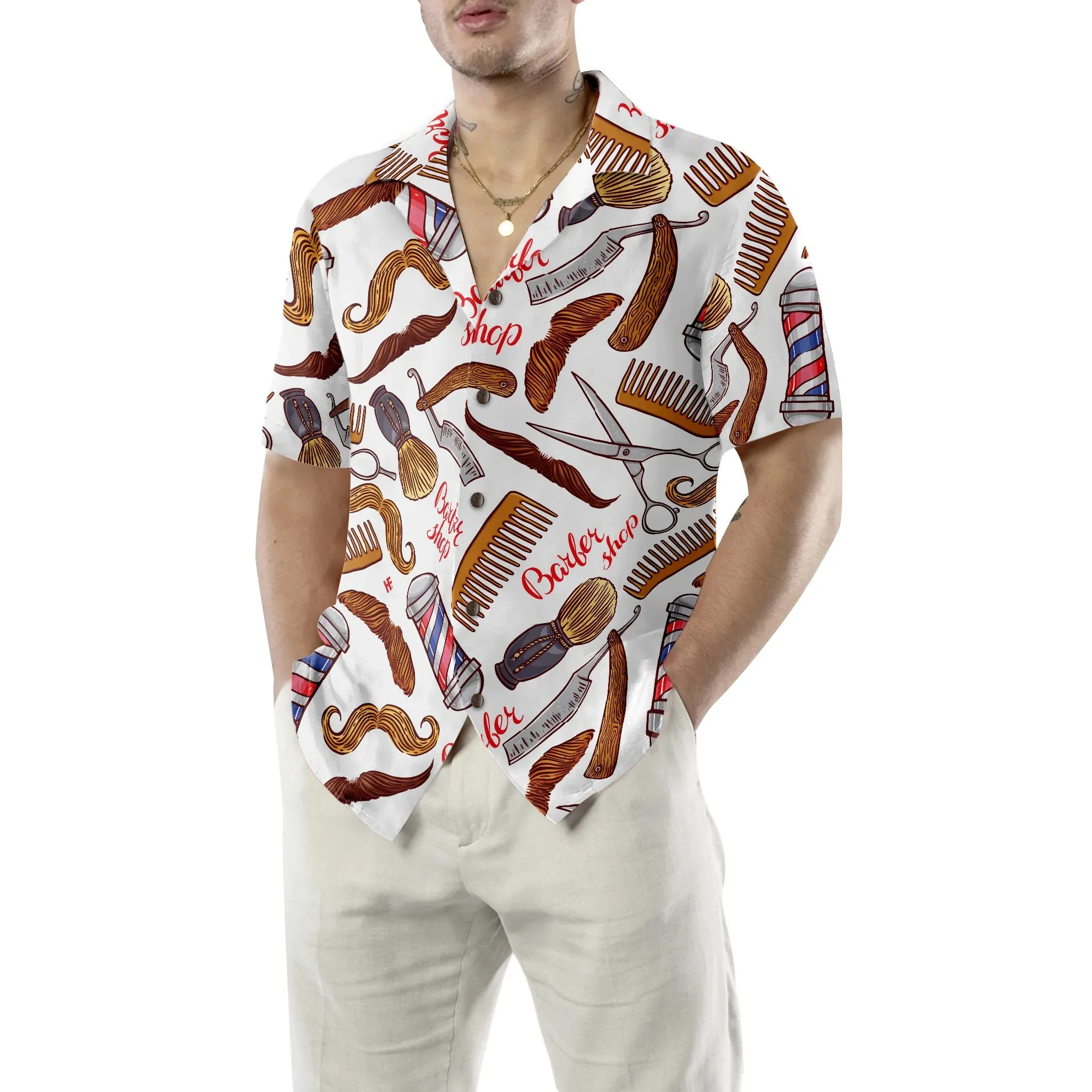 Barber Tool Whisker Pattern Hawaiian Shirt, Barber Symbol Barber's Life Aloha Shirt Summer For Men, Best Gift For Barber, Summer, Husband, Boyfriend
