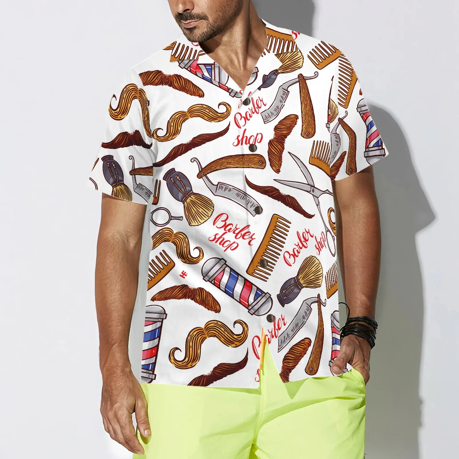 Barber Tool Whisker Pattern Hawaiian Shirt, Barber Symbol Barber's Life Aloha Shirt Summer For Men, Best Gift For Barber, Summer, Husband, Boyfriend