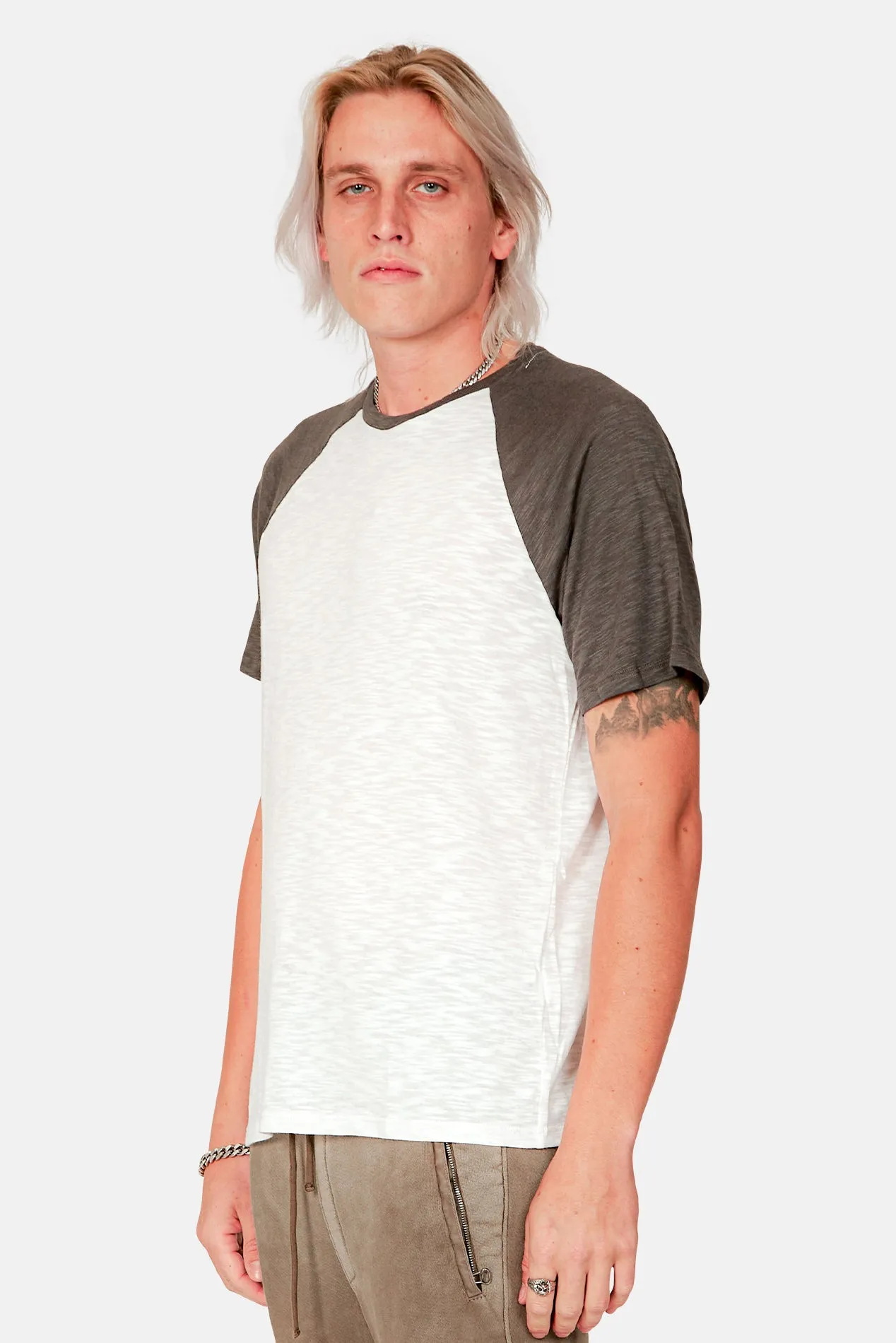 Baseball Contrast Slub Tee White/Midnight