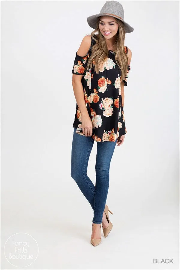 Bear Shoudler Print Loose Irregular T-shirts