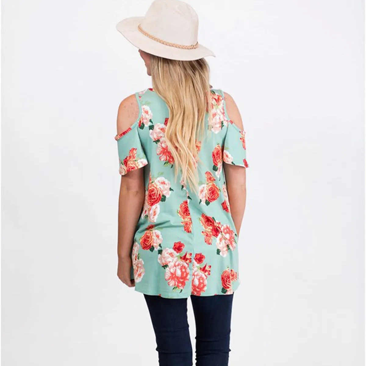 Bear Shoudler Print Loose Irregular T-shirts