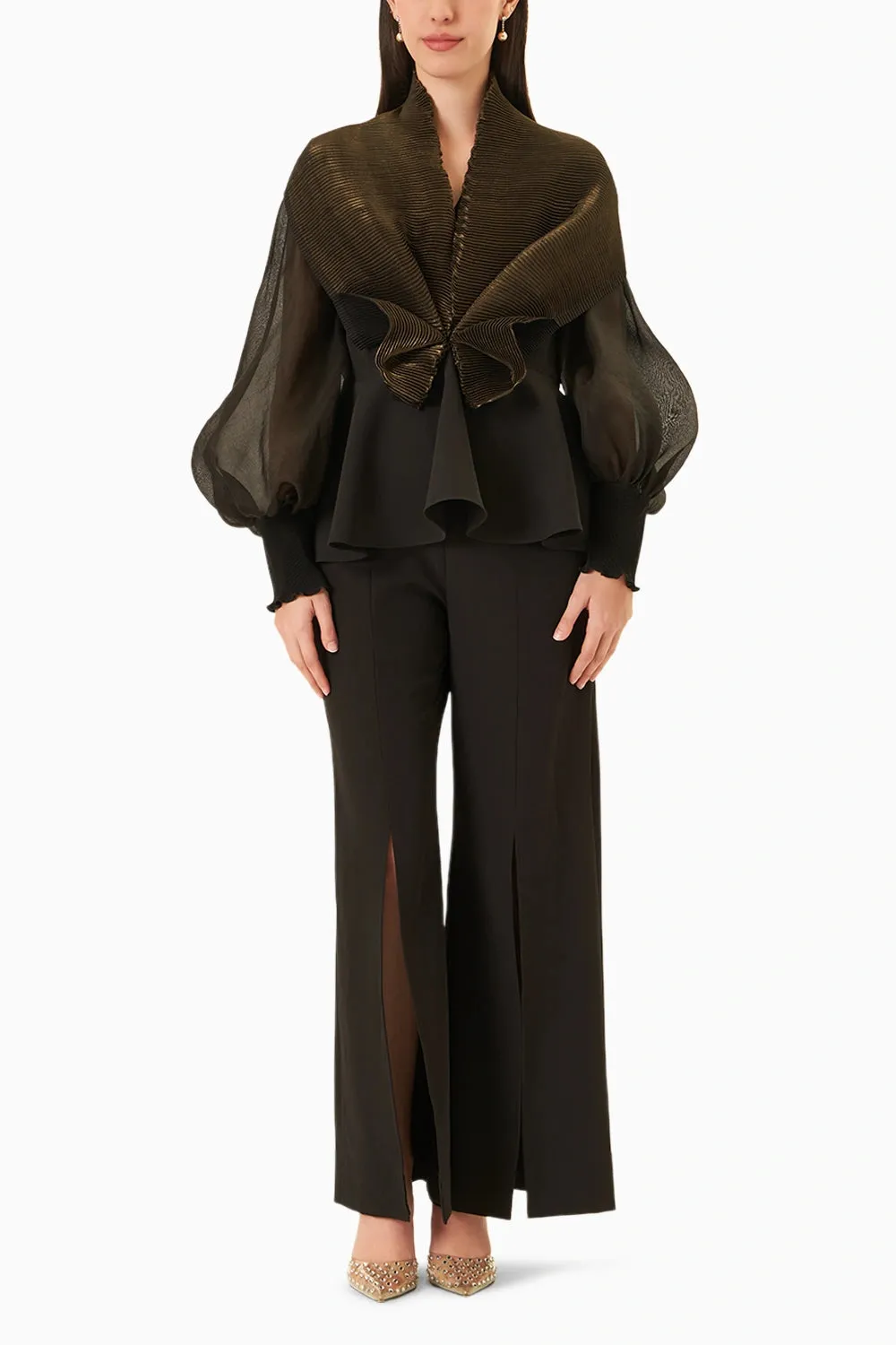 Black Copper Love Top With Pleat Pants