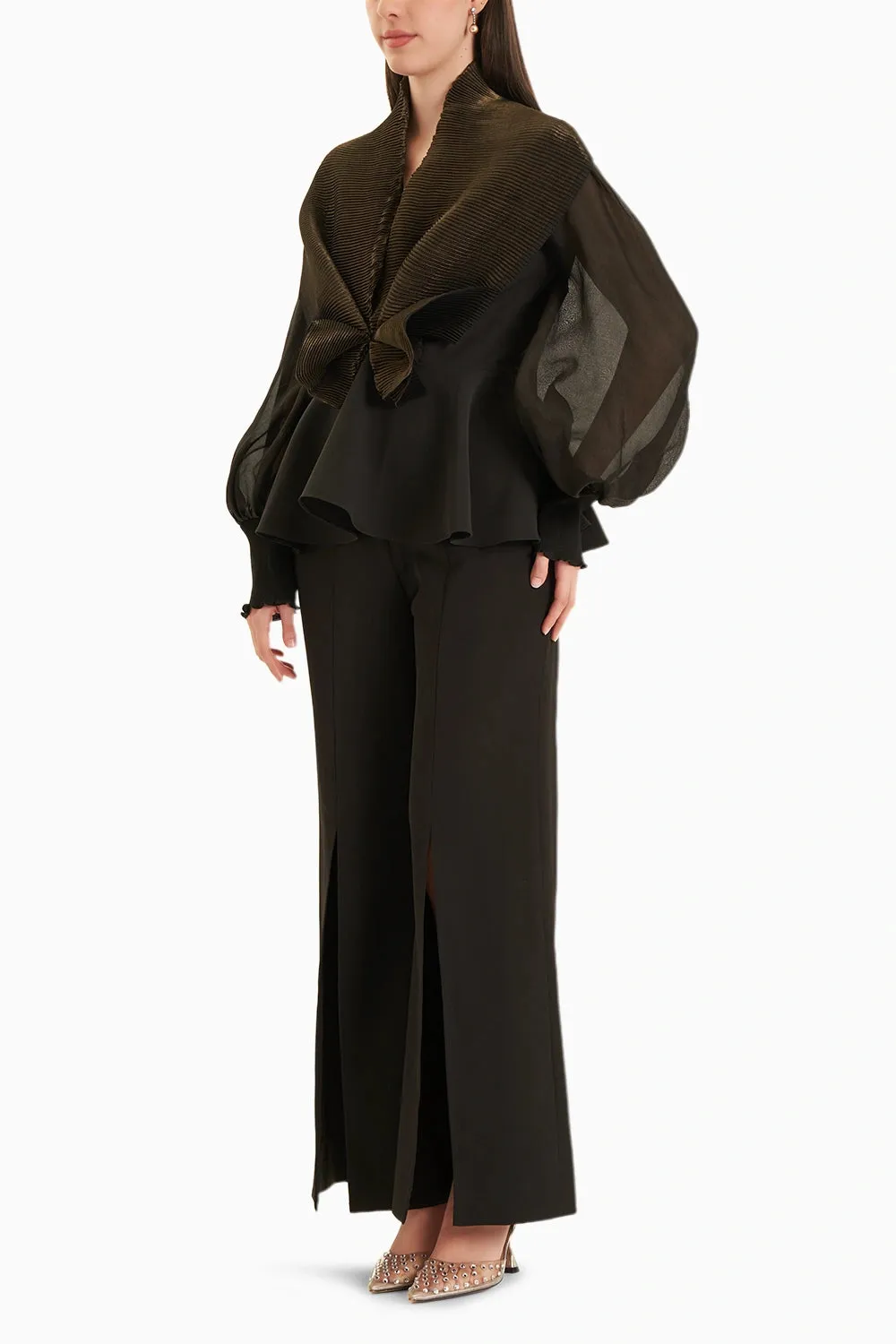 Black Copper Love Top With Pleat Pants