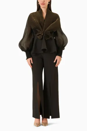 Black Copper Love Top With Pleat Pants