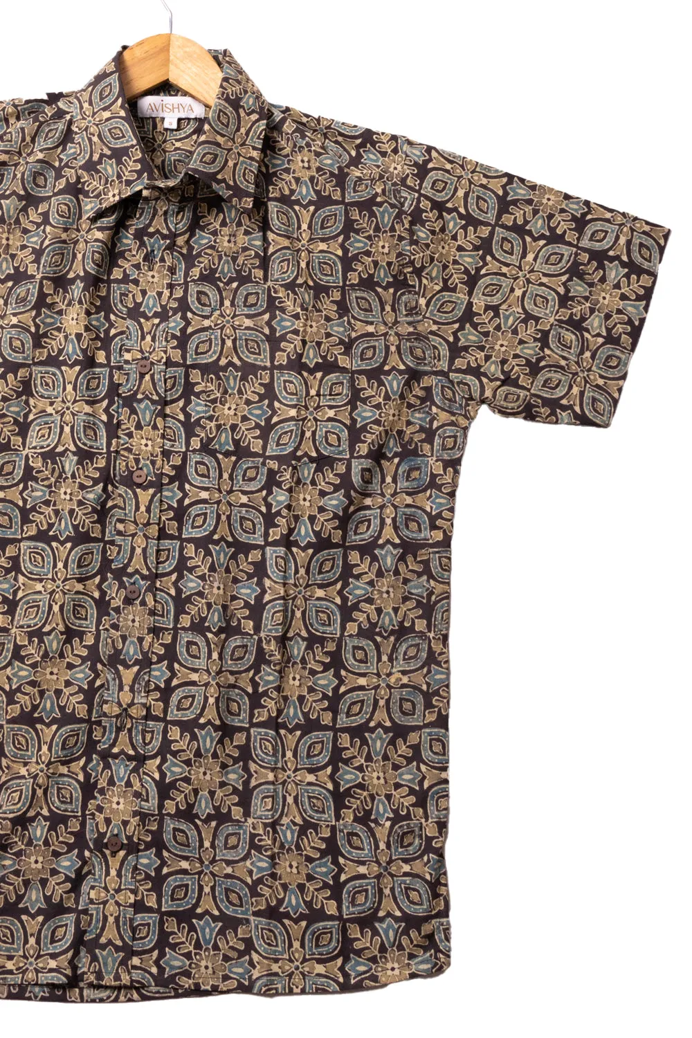 Black Half Sleeve Ajrakh Printed Cotton Mens Shirt 10071085