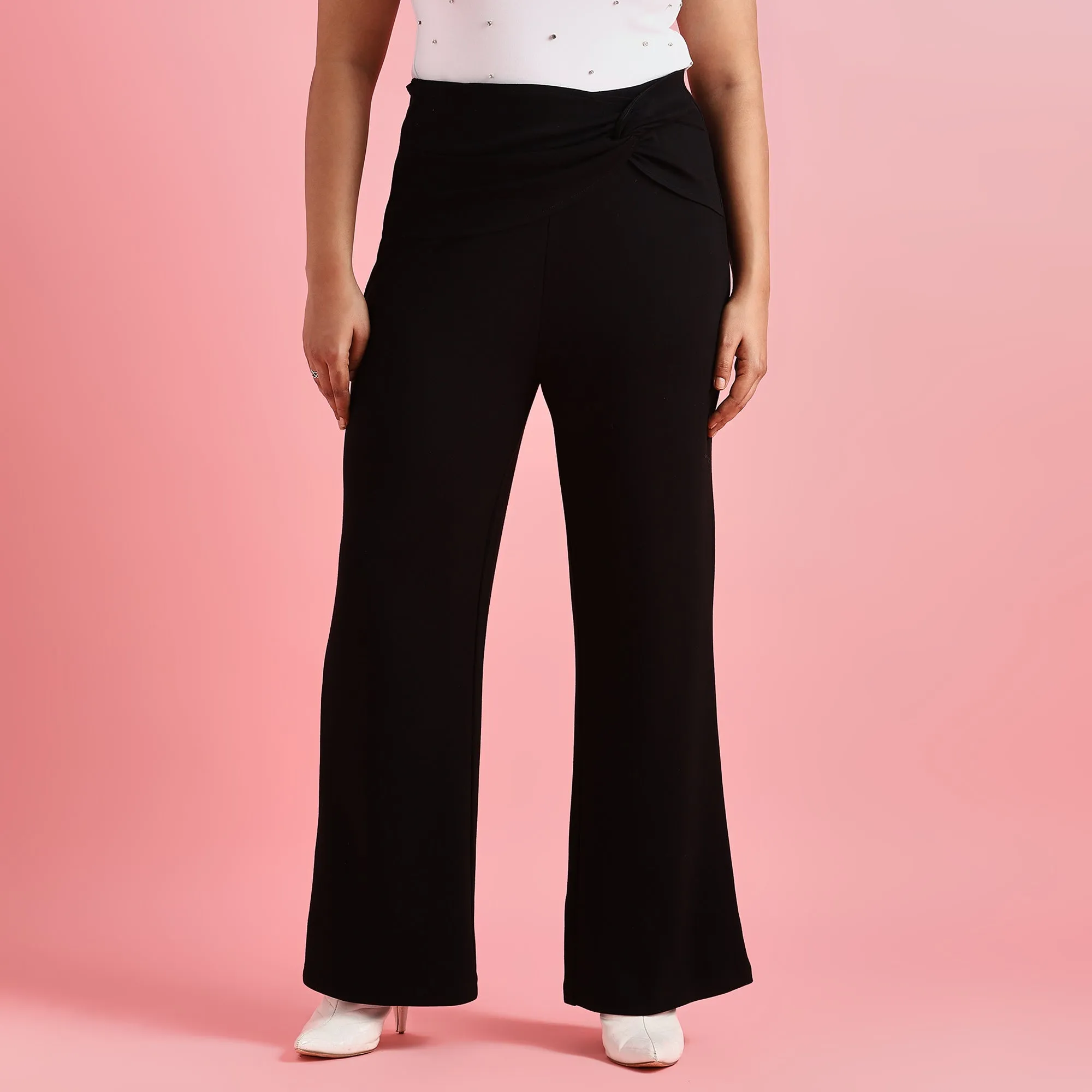 Black Knot Detail Plus Size Scuba Flare Pants