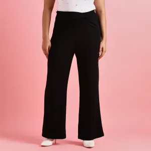 Black Knot Detail Plus Size Scuba Flare Pants