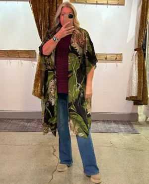 Black Passion Flower Mid Kimono