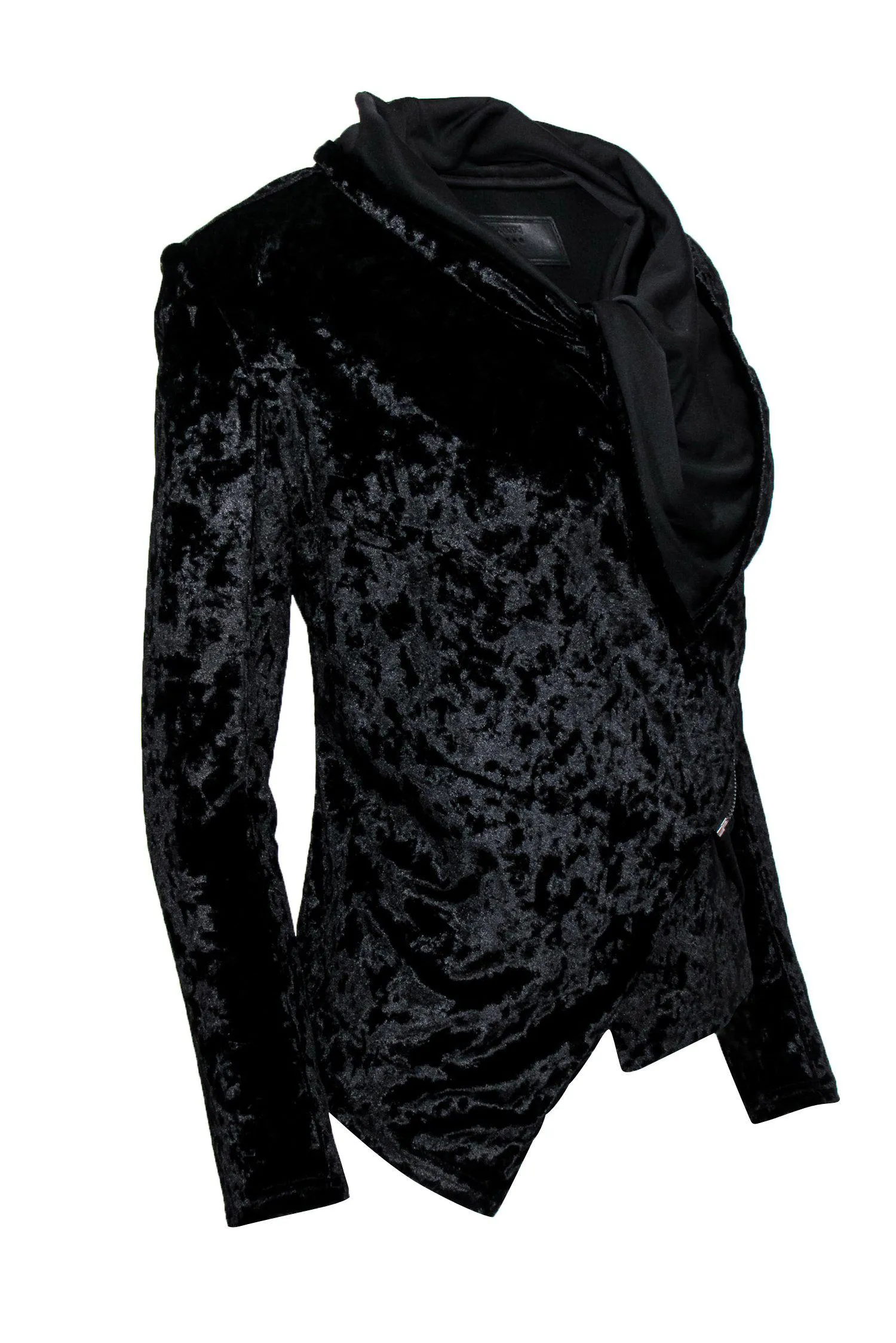 BLANKNYC - Black Velvet Cowl Draped Zip-Up Jacket Sz XS