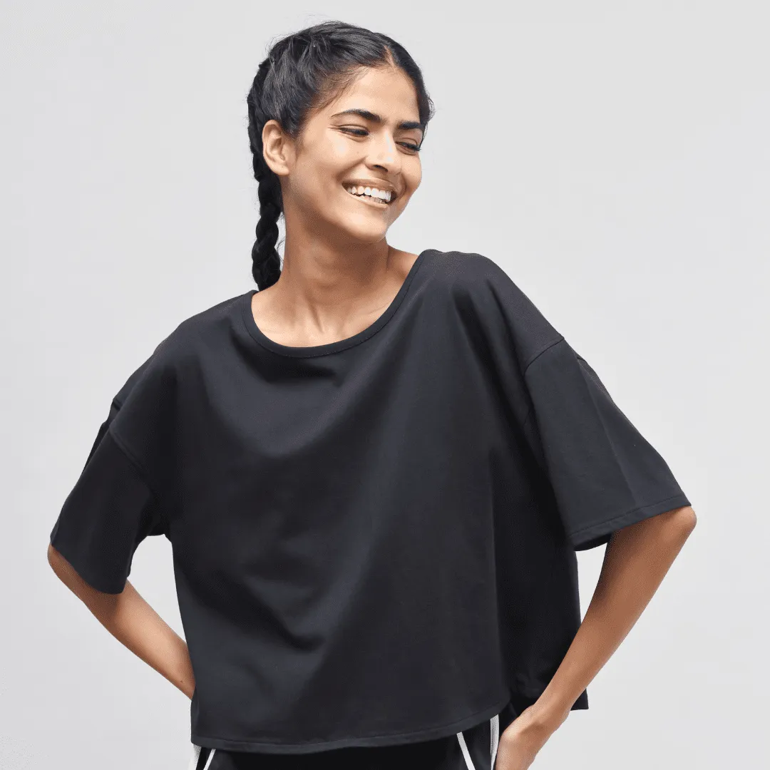 Boxy Black Cotton Shorts Set