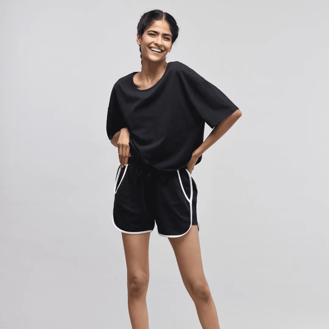 Boxy Black Cotton Shorts Set