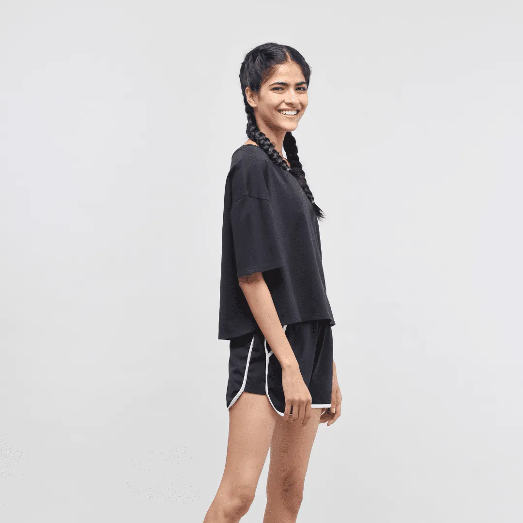 Boxy Black Cotton Shorts Set