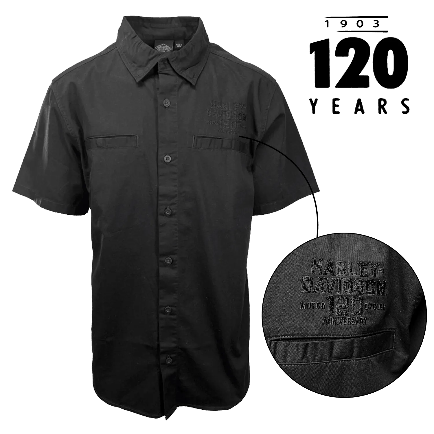 Branded Men's Black Shirt 120th Anniversary Short Sleeve Woven (S67)