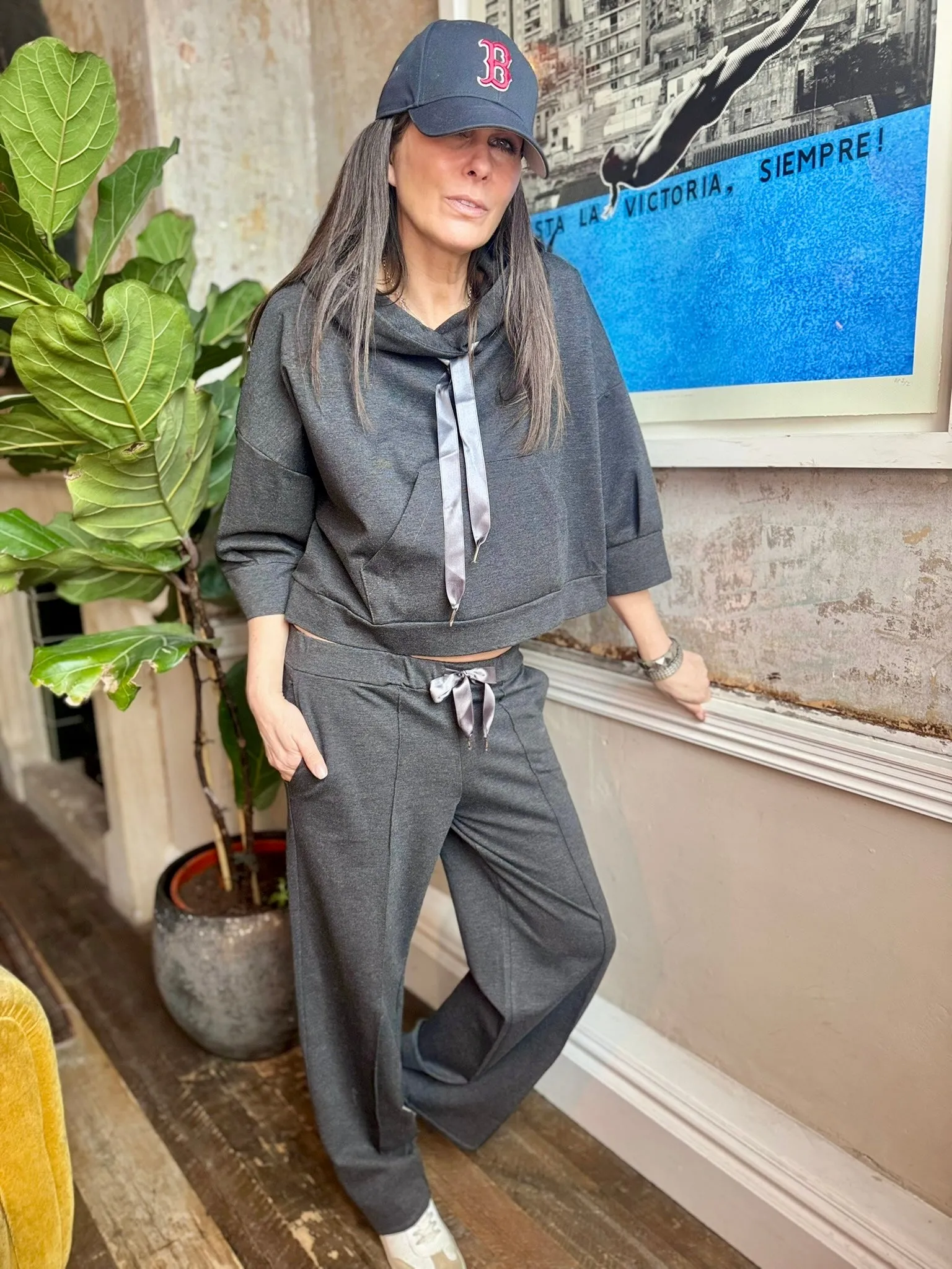 Brooke Hoodie With Silk Tie - Charcoal