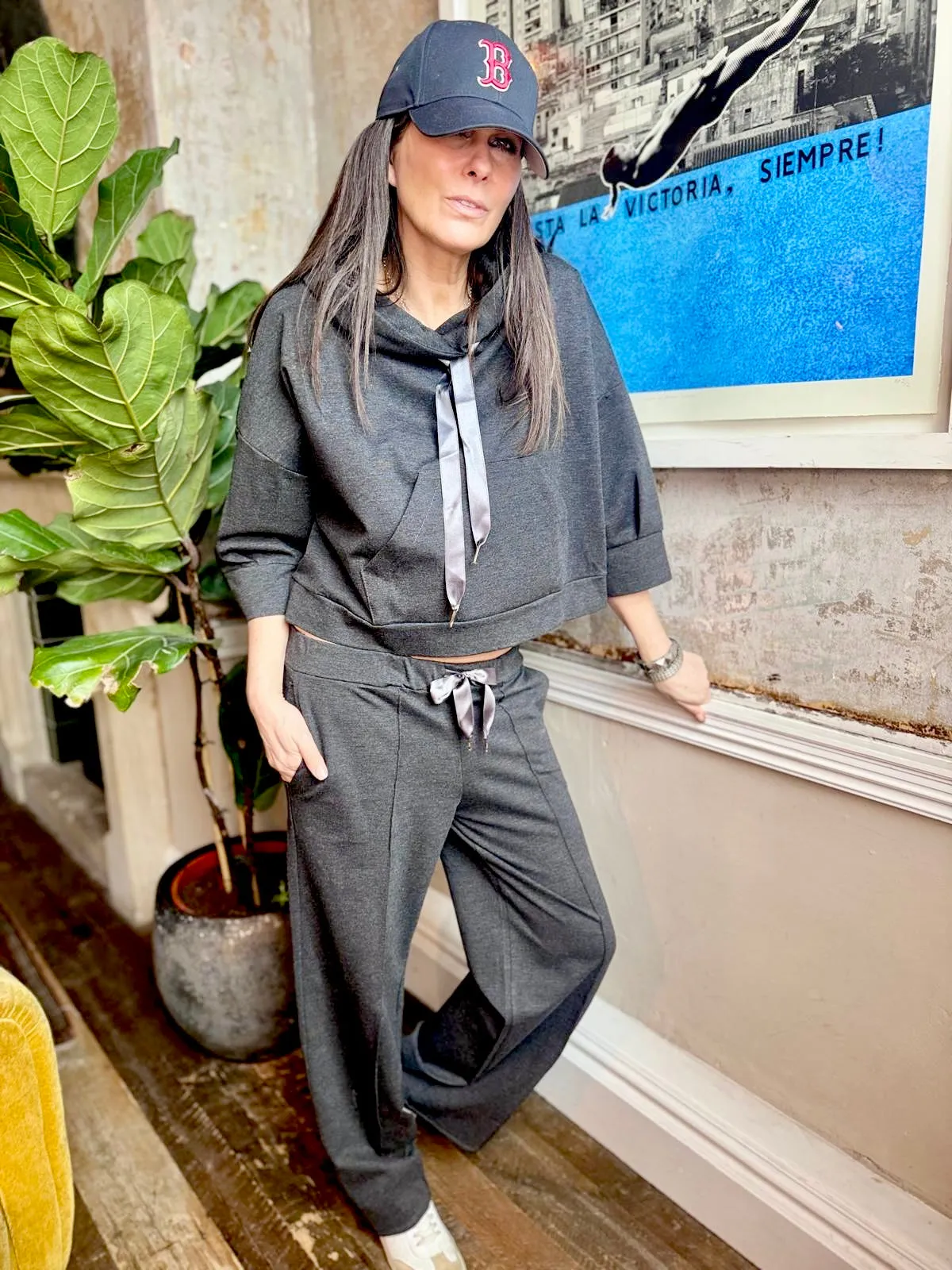 Brooke Hoodie With Silk Tie - Charcoal
