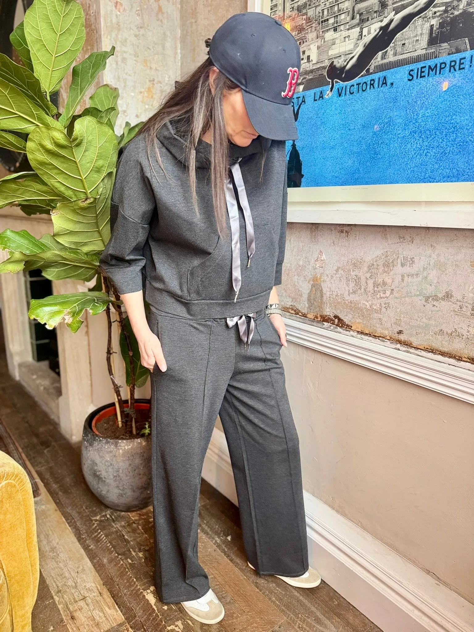 Brooke Hoodie With Silk Tie - Charcoal
