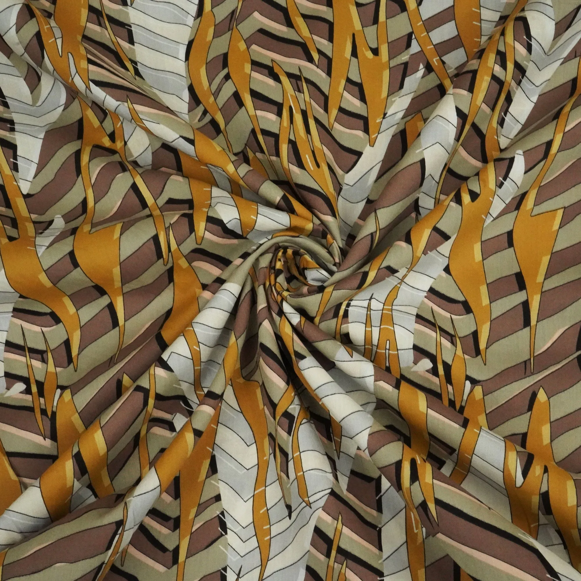Brown Abstract Print Poplin Fabric LSF-24280