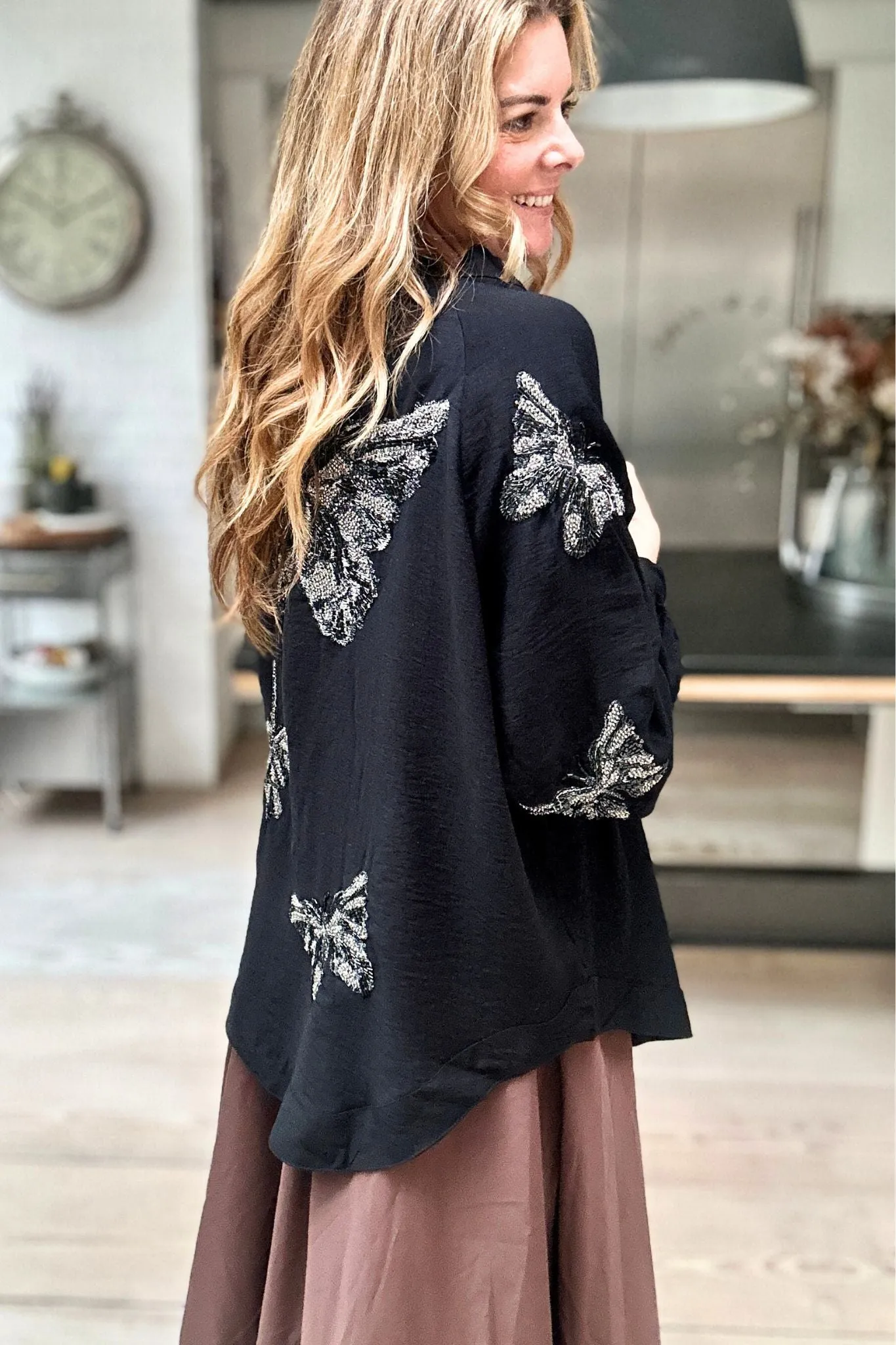 Butterfly Embroidered Back Shirt