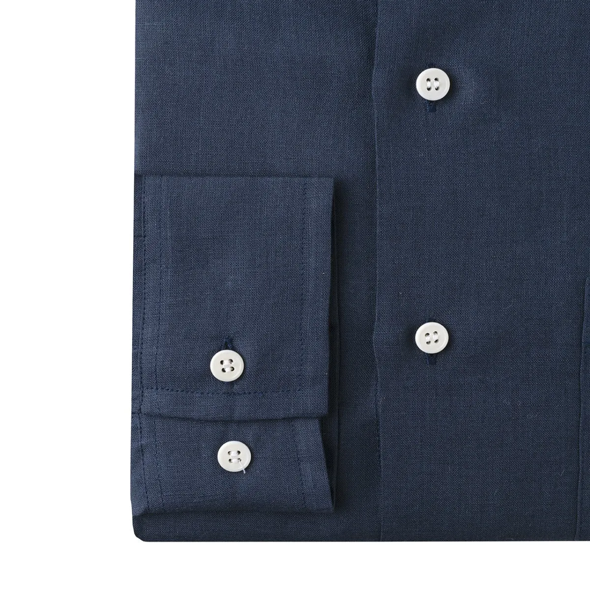 Casual Fit Plain Linen Button Cuff Shirt in Navy