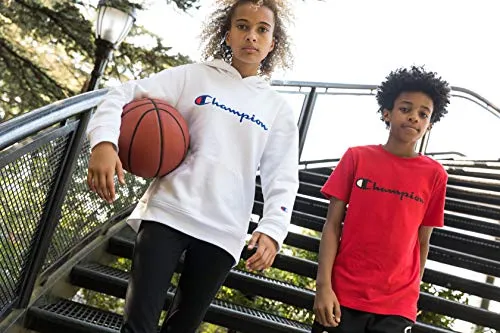 Champion Kids Clothes Boys Performance Big Logo Tech Athletic Tee Shirt (Small, Scarlet)