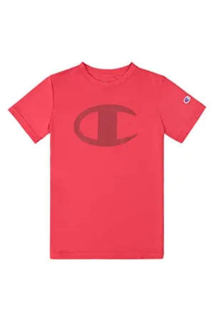 Champion Kids Clothes Boys Performance Big Logo Tech Athletic Tee Shirt (Small, Scarlet)